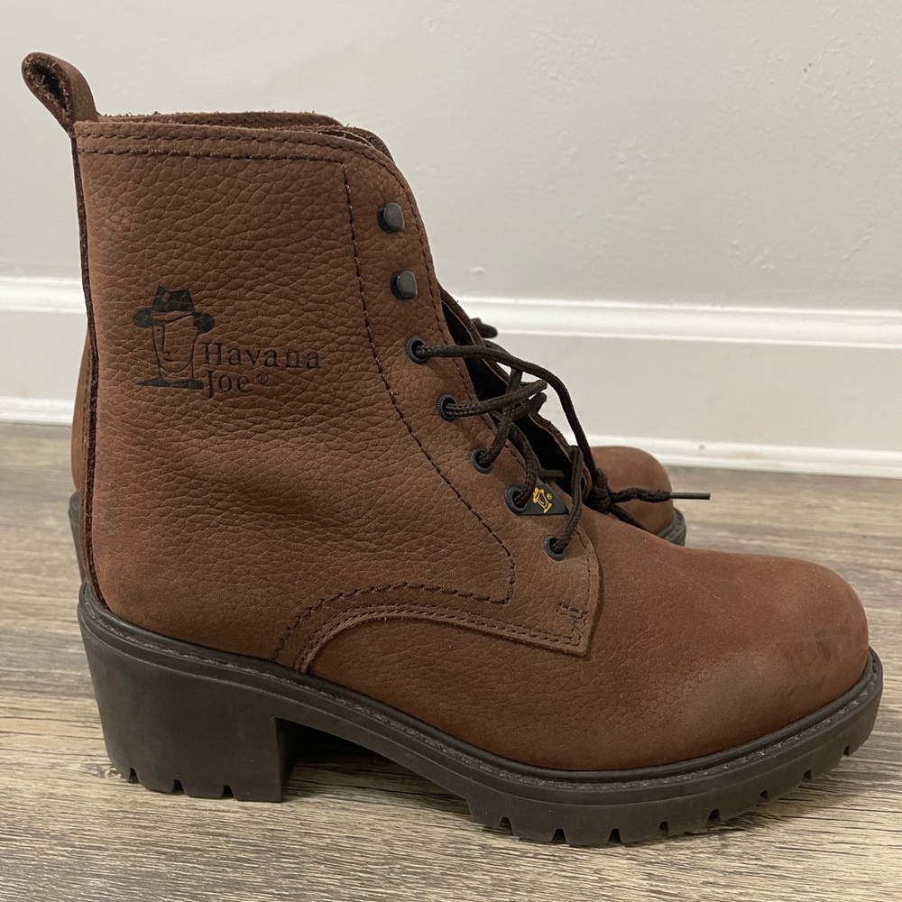 Havana Joe Womens Lace Up Ankle Top Brown Leather Boots Size 5.5 36 Heeled